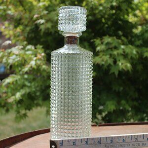 Vintage Diamond Point Glass Decanter – Clear Pressed Glass with Stopper – 11.75"